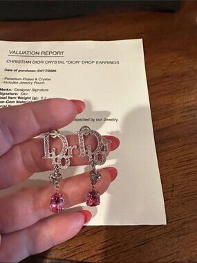 Christian Dior Single Dangle Drop Earring Palladium-Plated Full Pave Crystal